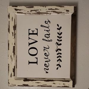 "Love Never Fails"  Wooden picture